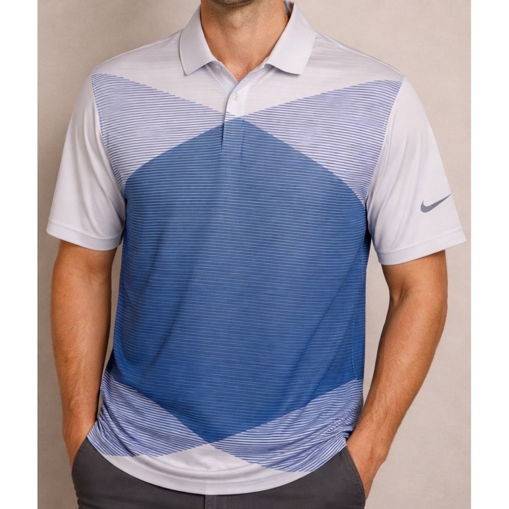 Nike Golf Sport Shirt Mens Large Short Sleeve Polo Dri fit Striped Activewear